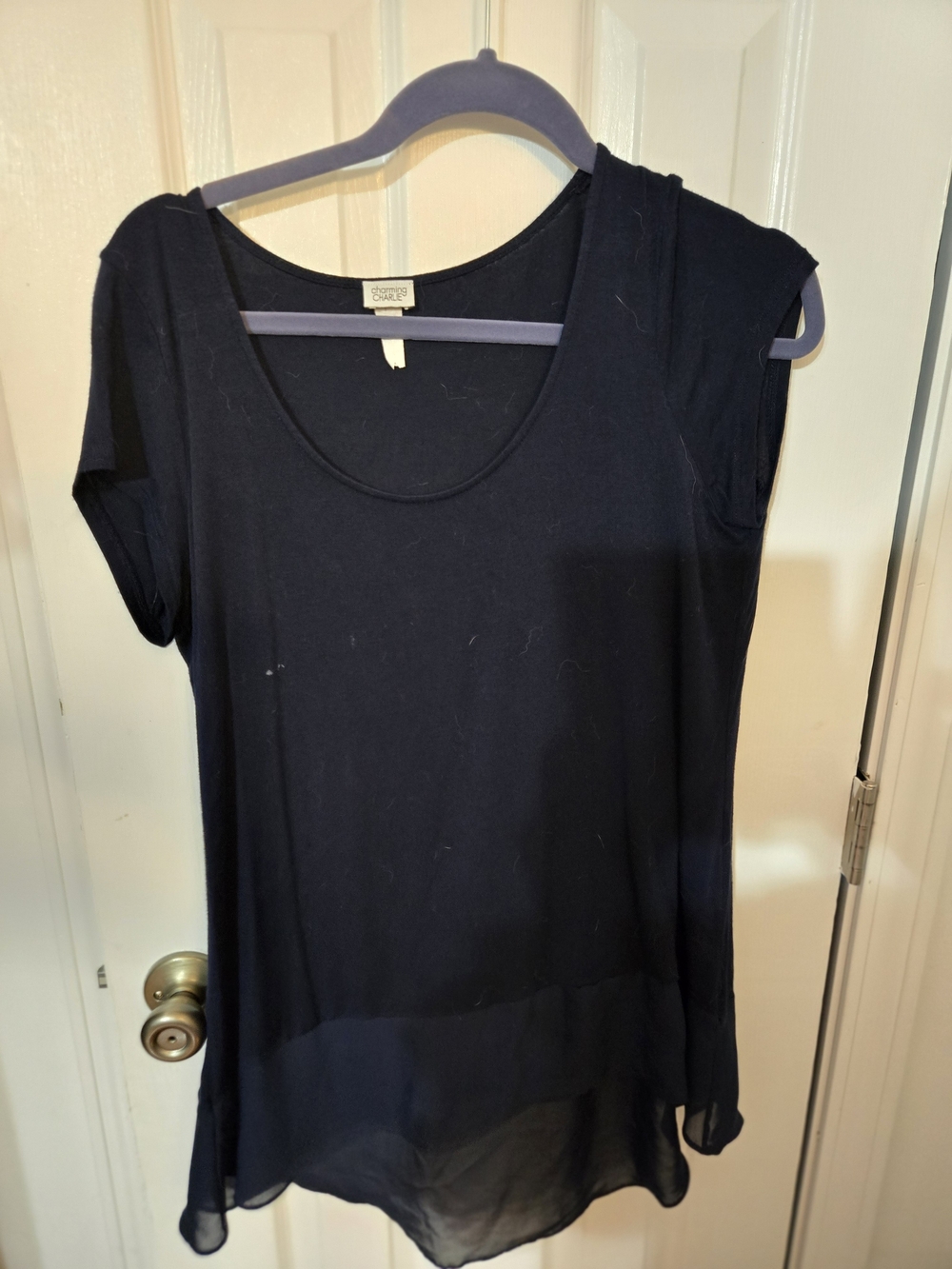 Charming Charlie Navy Scoop Neck Short Sleeve Blouse